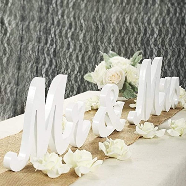 Rustic Mr and Mrs Wedding Table Sign | Freestanding Wooden Letters