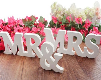 Mr And Mrs Table Signs | Wedding Table Wood Signs | Rustic Table Decor | White Wedding Signs