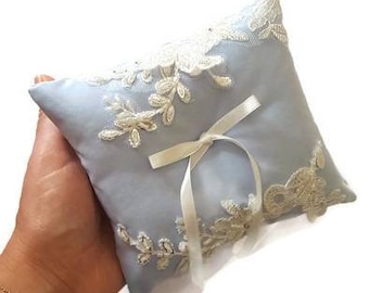 Blue Wedding Ring Pillow Winter Wedding Lase Ring Pillow Something Blue For Wedding  Flowers  Wedding Embroidered  Wedding Ring Pillow