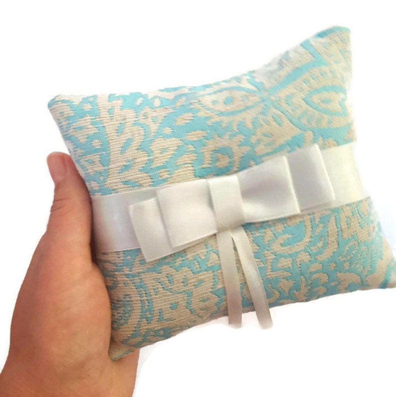 Something Blue Wedding Ring Pillow Winter Wedding Lace Bearer Ring Pillow Something Blue for Bridal Embroidered Wedding Rings Pillow