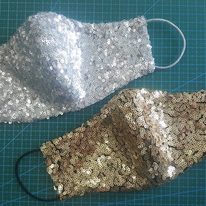 Sequin Face Mask: Silver or Gold, Washable Cotton Fashion Mask