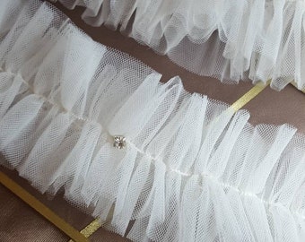 Blush Tulle Garter For Wedding,  Garter Set Pink, Romantic Wedding Accessories, Powder Wedding Garter, Cristal Garter Set