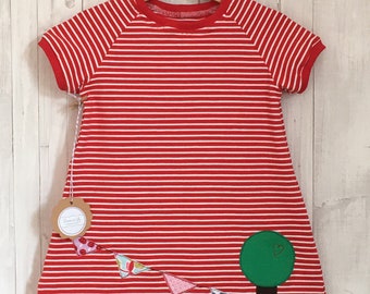 Gr. 98 Jersey Kleid kurzarm für Mädchen rot/weiß gestreift Baum Oberteil EmmiundLiv