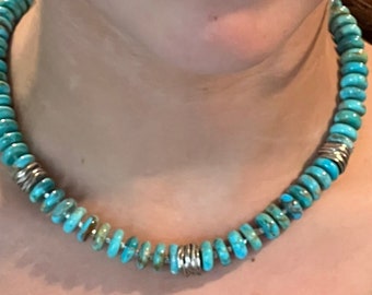 Kingman Turquoise Necklace: Hill Tribe Silver, Lapis Lazuli Accent