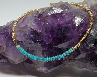 Bracelet rondelle turquoise : rehauts d'or vermeil, bracelet délicat à superposer