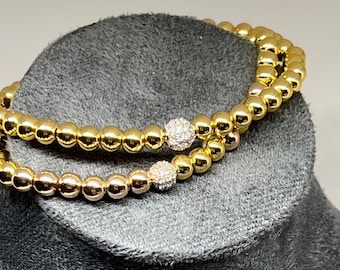 Bracelet en or rempli de perles avec zircone boule disco