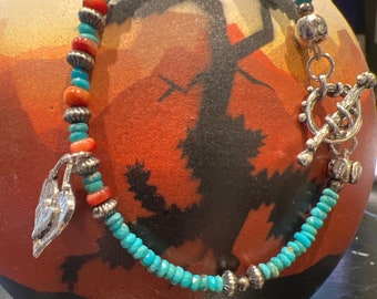 Sleeping Beauty Turquoise Bracelet: Spiny Oyster, Hill Tribe Silver, Artisan Sterling Silver
