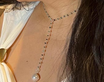 Kasumi Pearl Choker Necklace: Emerald Rosary Chain, Sterling Silver Clasp