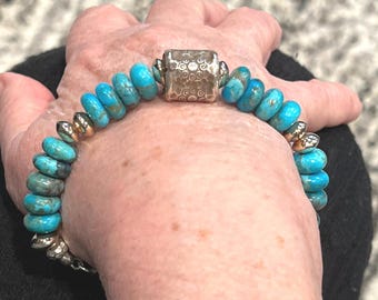 Bracelet rondelle Kingman turquoise, argent de la tribu Karen Hill, bijoux bohèmes