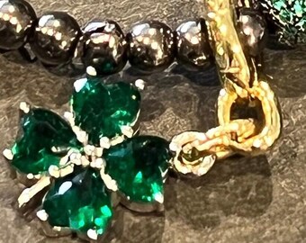 Green Cubic Zirconia Shamrock Bracelet: Sterling Silver Pendant