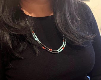 Collier de perles Heishi turquoises : bijoux huîtres épineuses double rang du sud-ouest