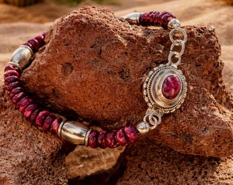 Purple Spiny Oyster Bead Bracelet, Sterling Silver Clasp, Southwestern Jewelry