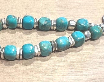Kingman Turquoise Bracelet: Karen Hill Tribe Silver, Handmade Toggle Clasp