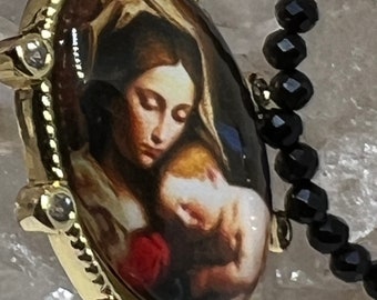 Onyx Bead Necklace: Gold Filled Mother and Child Pendant
