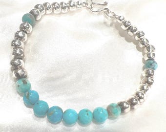 Kingman Turquoise Bracelet: Karen Hill Tribe Silver, Sterling Silver Findings