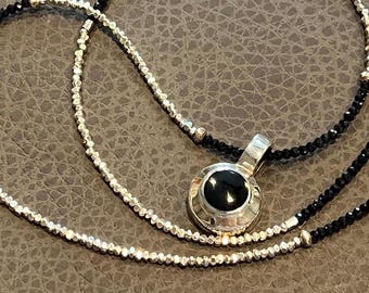 Karen Hill Tribe Silver Nugget Necklace: Black Spinel & Onyx Pendant