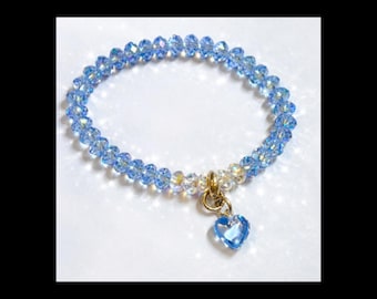 Swarovski Crystal Bracelet: Pale Blue Heart Charm, Size 6-6.5