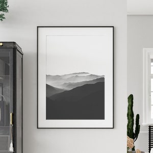 Mountain Print Black and White, Modern Art Print, Minimalist Print Black and White, Landscape Photography Art Print, California Photo Print image 3