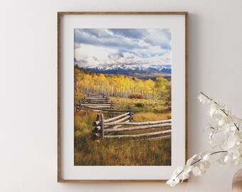 Autumn Landscape Photography Print, Colorado Photography, Autumn Aspen Tree Print, Telluride Country Side Road Photo, Living Room Decor