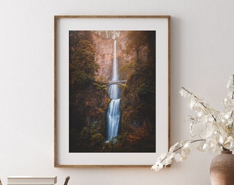 Waterfall Print Wall Art, Pacific Northwest Photo, Multnomah Falls Photo Print, Oregon Forest Print, Farmhouse Wall Decor, Office Home Decor