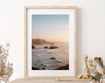 Ocean Sunset Photography Print, Coastal Wall Decor, Neutral Beach Sunset Wall Art, Minimalist Wall Art, Landscape Photography, Ocean Poster