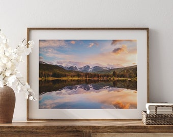 Rocky Mountain National Park Print, Vibrant Sunset over Sprague Lake, Colorado Landscape Wall Art, Colorado Mountain Landscape Photo