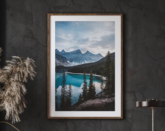 Moraine Lake Moody Print, Landscape Poster, Modern Lake Photo, Scandinavian Wall Art, Nordic Decor, Canada Mountain Art, Banff Wall Art