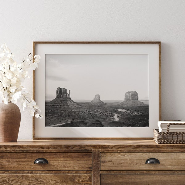Black and White Boho Wall Art, Monument Valley Photography Print, Southwest Desert Wall Art, Modern Desert Print, Desert Landscape Photo