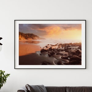 Sunset Beach Print, Coastal Living Room Decor, Beach Wall Art, Oregon Coast Photography, Modern Coastal Decor, Large Beach Art Print image 4