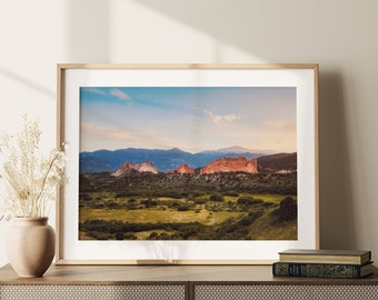 Garden of the Gods Photography Print, Colorado Springs Photography, Pikes Peak Sunset Photo, Mountain Landscape Photo, Colorado Wall Art