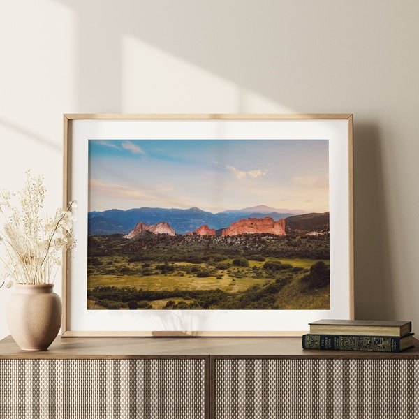 Garden of the Gods Photography Print, Colorado Springs Photography, Pikes Peak Sunset Photo, Mountain Landscape Photo, Colorado Wall Art