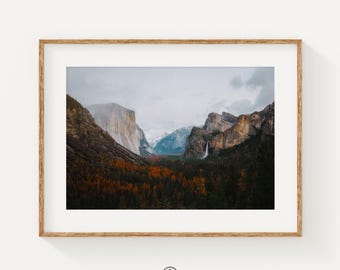 Yosemite Tunnel View Print, Moody Autumn El Capitan Photography, National Park Wall Art