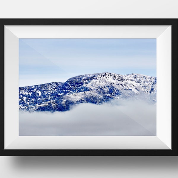 Above the Clouds Mountain Print, Snowy Peak Photography, Majestic Mountain Range Art, Serene Nature Wall Decor