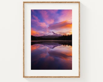Mt Hood Sunrise Print, Trillium Lake Oregon Wall Art, Pacific Northwest Decor, Mountain and Lake Photography