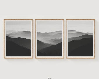 Mountain Landscape Print Set, Kings Canyon Black and White Photography