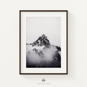 Minimalist Decor Wall Art, Black and White Mountain Photography Print, Minimalist Mountain Print Wall Art, Living Room Black and White Art imagem 1