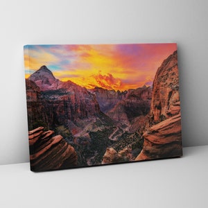 Zion National Park Sunset on a Large Canvas Wall Art, Desert Canvas Art Print, Southwestern Decor Wall, Home Decor, Desert Canvas Art