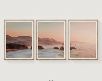 Cannon Beach Oregon Coast Print Set, Pacific Northwest Seascape Photography, Coastal Wall Art Triptych