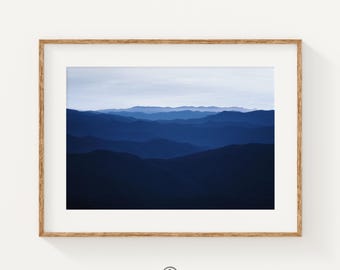 Blue Mountain Wall Art, Blue Ridge Mountains Print, Minimalist Landscape Photography, Calming Bedroom Decor