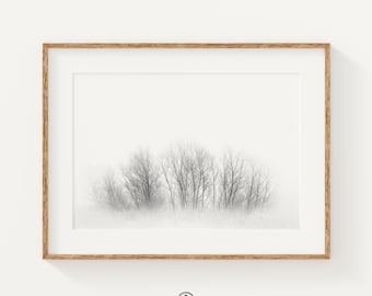 Foggy Forest Print: Black and White Nordic Wall Art