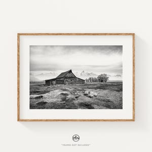 Moulton Barn Black and White Print, Grand Teton National Park Photography, Rustic Landscape Art, Western Americana Decor, Wyoming Wall Art
