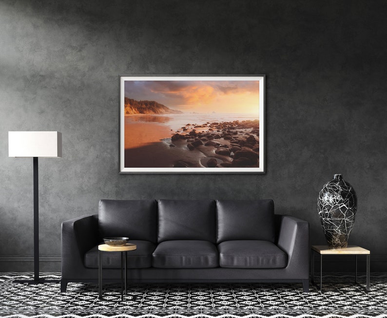 Sunset Beach Print, Coastal Living Room Decor, Beach Wall Art, Oregon Coast Photography, Modern Coastal Decor, Large Beach Art Print image 6