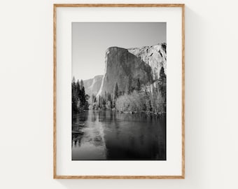 Yosemite National Park Print, El Capitan Photograph, Black and White Photography, California Landscape Photography Print, Home Office Decor