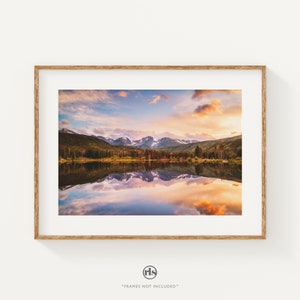 Rocky Mountain National Park Print, Vibrant Sunset over Sprague Lake, Colorado Landscape Wall Art, Colorado Mountain Landscape Photo image 1