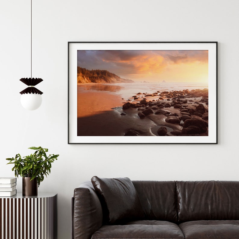 Sunset Beach Print, Coastal Living Room Decor, Beach Wall Art, Oregon Coast Photography, Modern Coastal Decor, Large Beach Art Print image 4