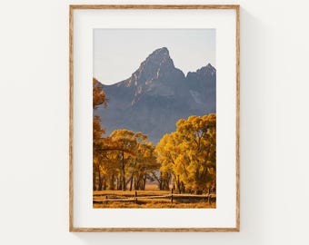 Grand Teton Wall Art, Autumn Mountain Print, Wyoming Landscape Photography, Cabin Living Room Decor