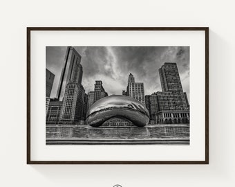 Chicago &#39;The Bean&#39; Print: Black and White Millennium Park Photography