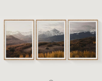 Landscape Print Set, 3 Piece Wall Art, Mountain Range Photography Print, Nature Wall Art, Minimalist Mountain Art, Modern Home Artwork