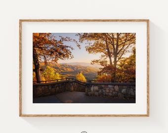 Smoky Mountains Wall Art, Autumn Sunset Print, Great Smoky Mountains Overlook Photography, Cabin Living Room Decor