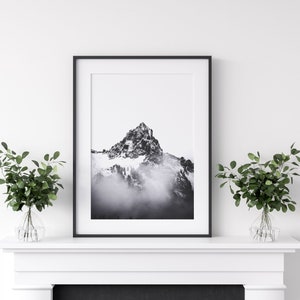 Minimalist Decor Wall Art, Black and White Mountain Photography Print, Minimalist Mountain Print Wall Art, Living Room Black and White Art image 5